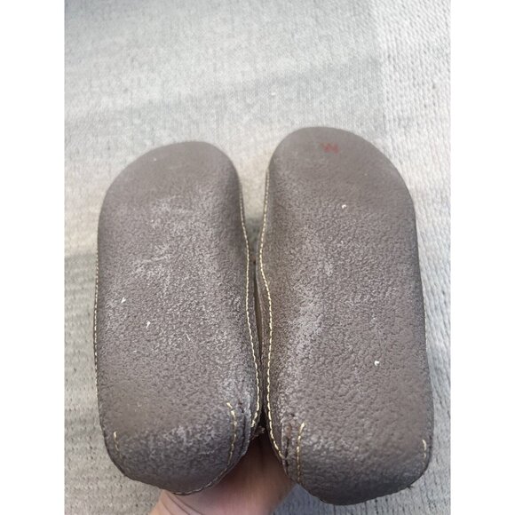 L.L Bean Mens SZ 9 Medium Handsewn Slippers Flannel Lined Tan Slip On Leather - Picture 7 of 12